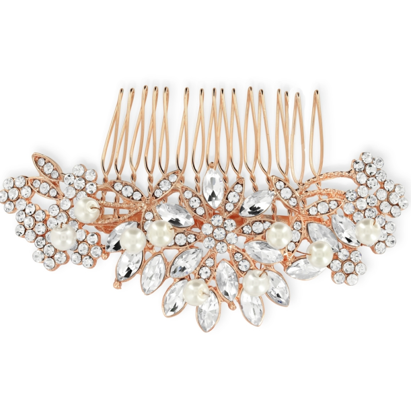 ATHENA COLLECTION - CLASSIC   PEARL HAIR COMB - HC162 ROSE GOLD