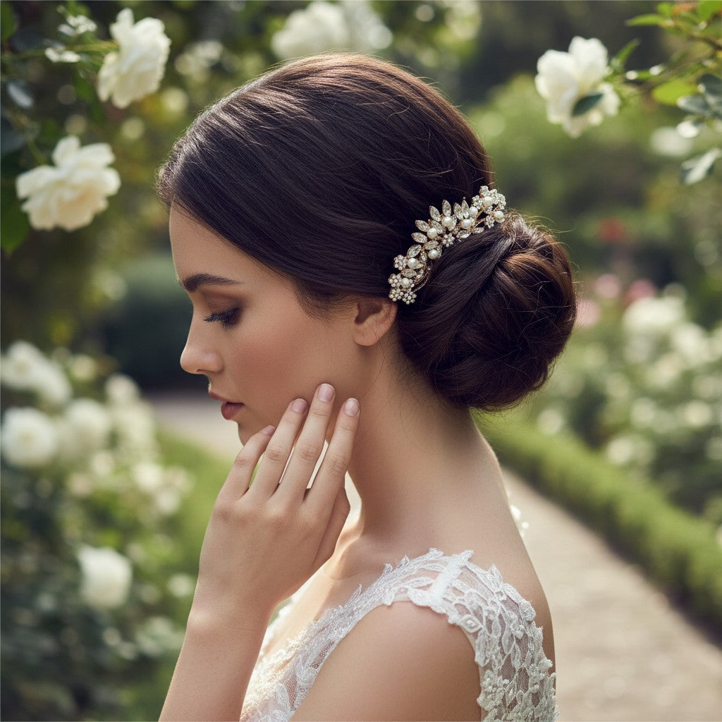 ATHENA COLLECTION - CLASSIC   PEARL HAIR COMB - HC162 ROSE GOLD