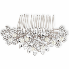 ATHENA COLLECTION - CLASSIC PEARL HAIR COMB - HC162 SILVER