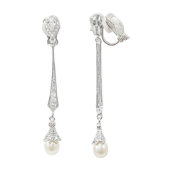 CUBIC ZIRCONIA COLLECTION - GLITZY PEARL CLIP ON EARRINGS - CZER446 (CLIP-ON)