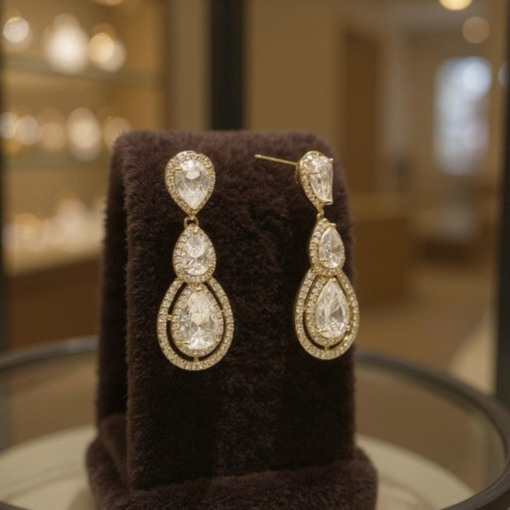 CUBIC ZIRCONIA COLLECTION - CRYSTAL TREASURE EARRINGS - CZER430 GOLD