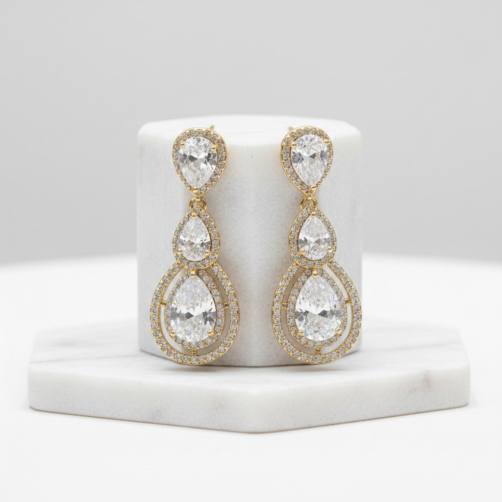 CUBIC ZIRCONIA COLLECTION - CRYSTAL TREASURE EARRINGS - CZER430 GOLD