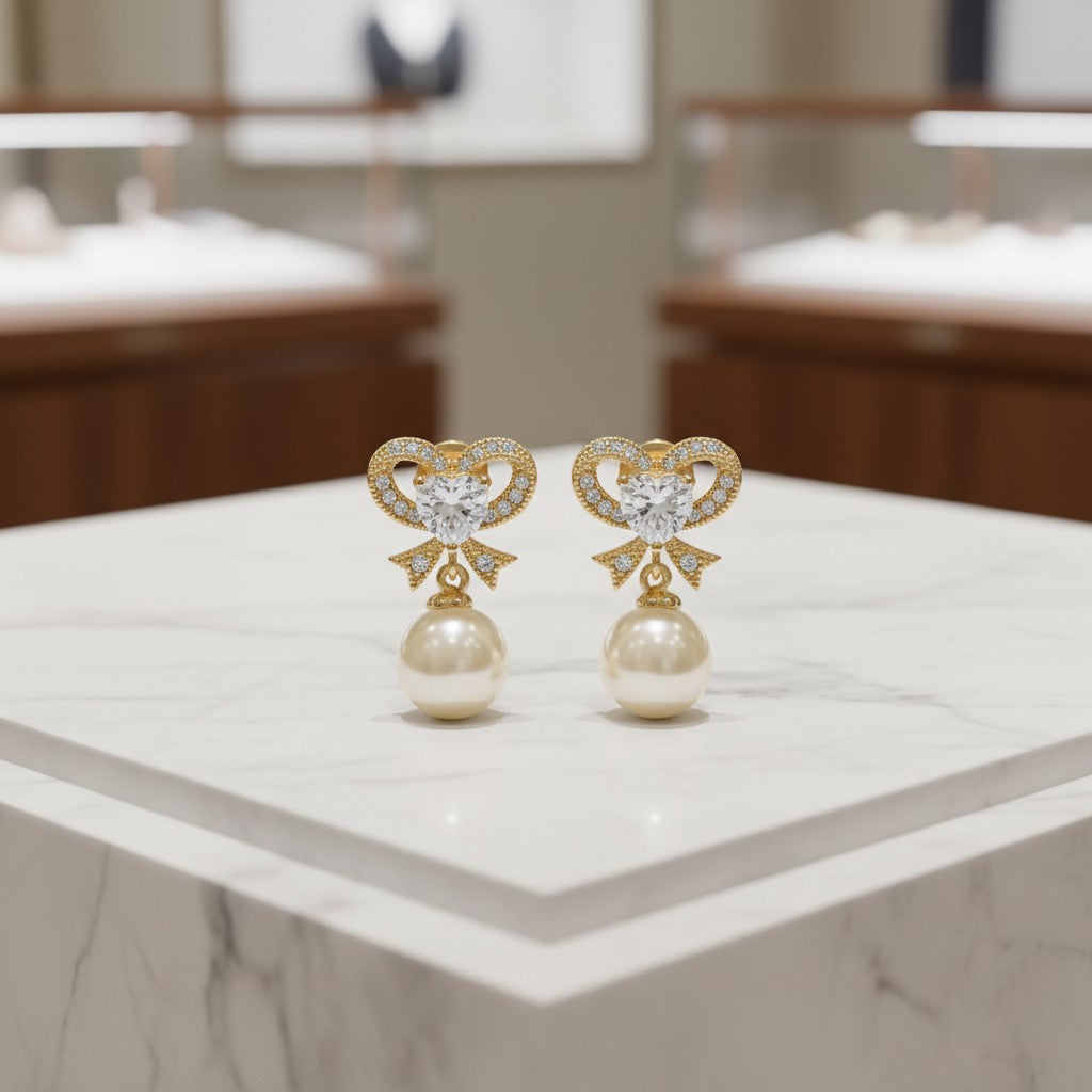 CUBIC ZIRCONIA COLLECTION - ETERNAL PEARL EARRINGS - CZ335 GOLD