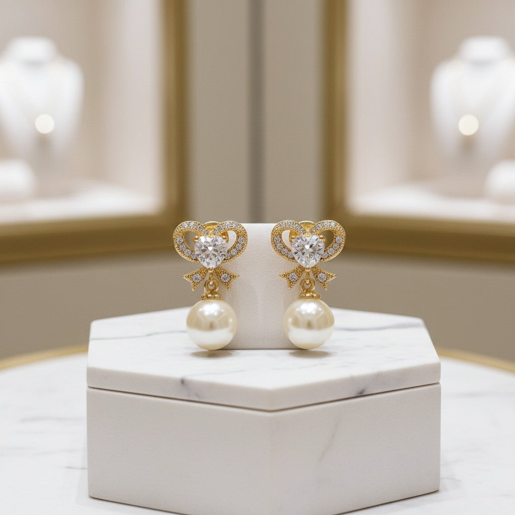 CUBIC ZIRCONIA COLLECTION - ETERNAL PEARL EARRINGS - CZ335 GOLD