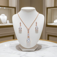 CUBIC ZIRCONIA - BRIDAL NECKLACE SET - NK1 ROSE GOLD