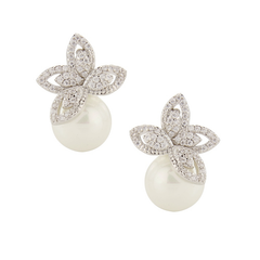 CUBIC ZIRCONIA COLLECTION - CRYSTALLURE PEARL EARRINGS - CZER447 SILVER