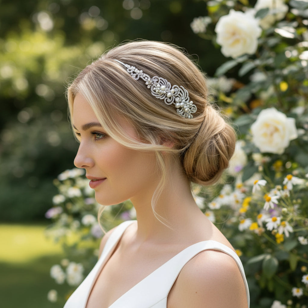 ATHENA COLLECTION - VINTAGE CHARM HAIR COMB - HC167 SILVER