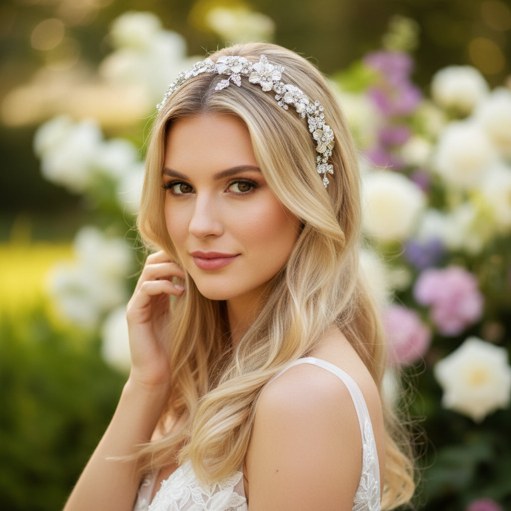 ATHENA COLLECTION - FLORAL ROMANCE HAIR COMB - HC169 SILVER