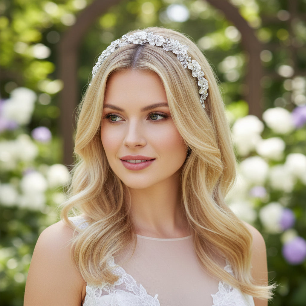 ATHENA COLLECTION - FLORAL ROMANCE HAIR COMB - HC169 SILVER