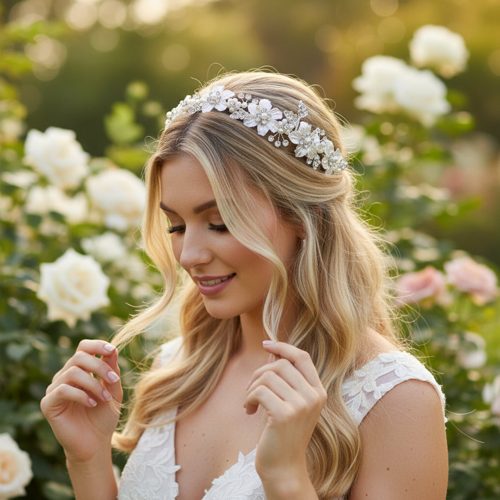 ATHENA COLLECTION - FLORAL ROMANCE HAIR COMB - HC169 SILVER