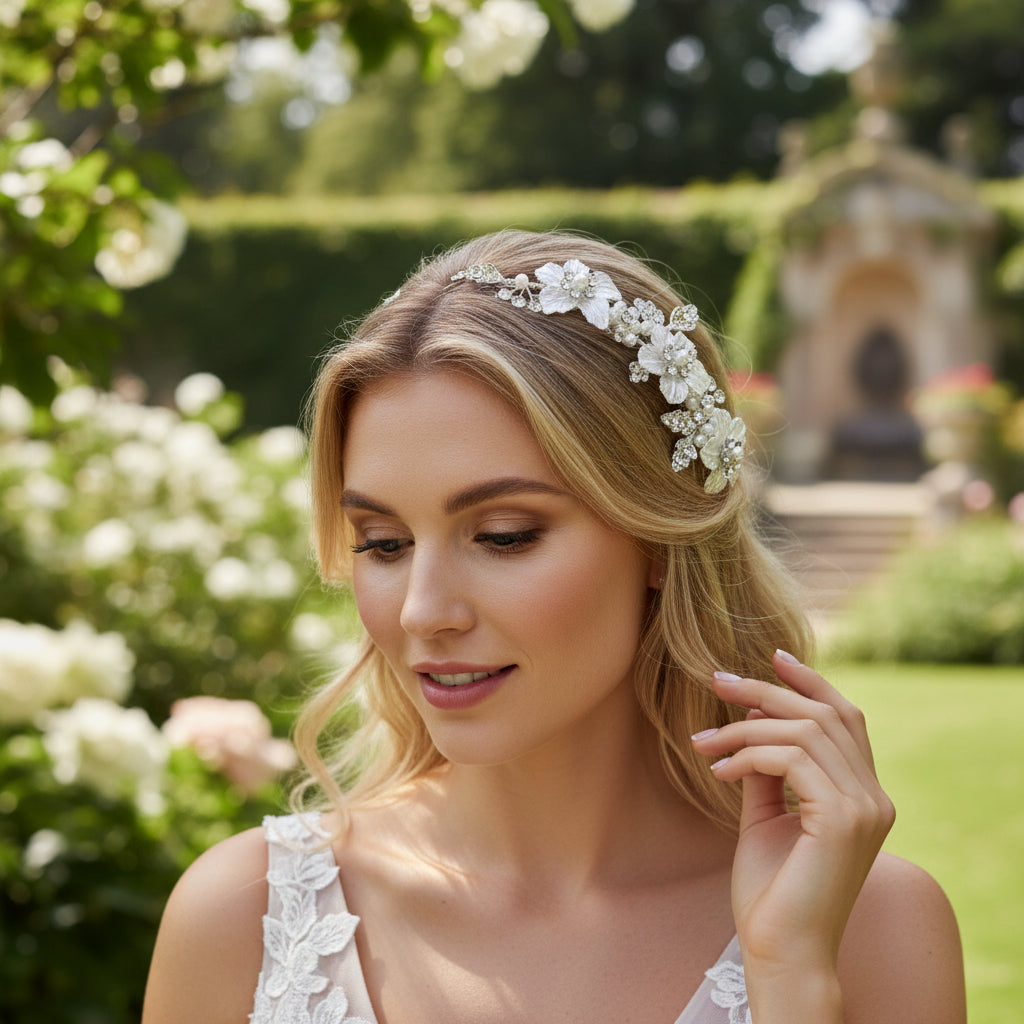 ATHENA COLLECTION - FLORAL ROMANCE HAIR COMB - HC169 SILVER