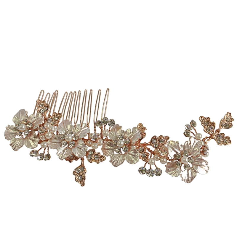 ATHENA COLLECTION - FLORAL ROMANCE HAIR COMB - HC169 ROSE GOLD