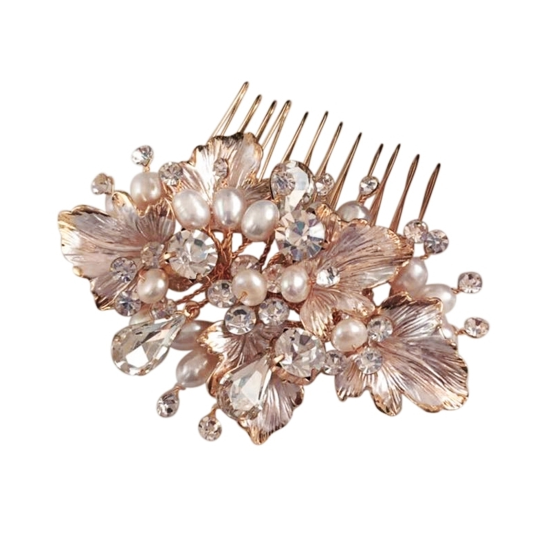 ATHENA COLLECTION - FLORAL ROMANCE CHIC HAIR COMB - HC170 ROSE GOLD