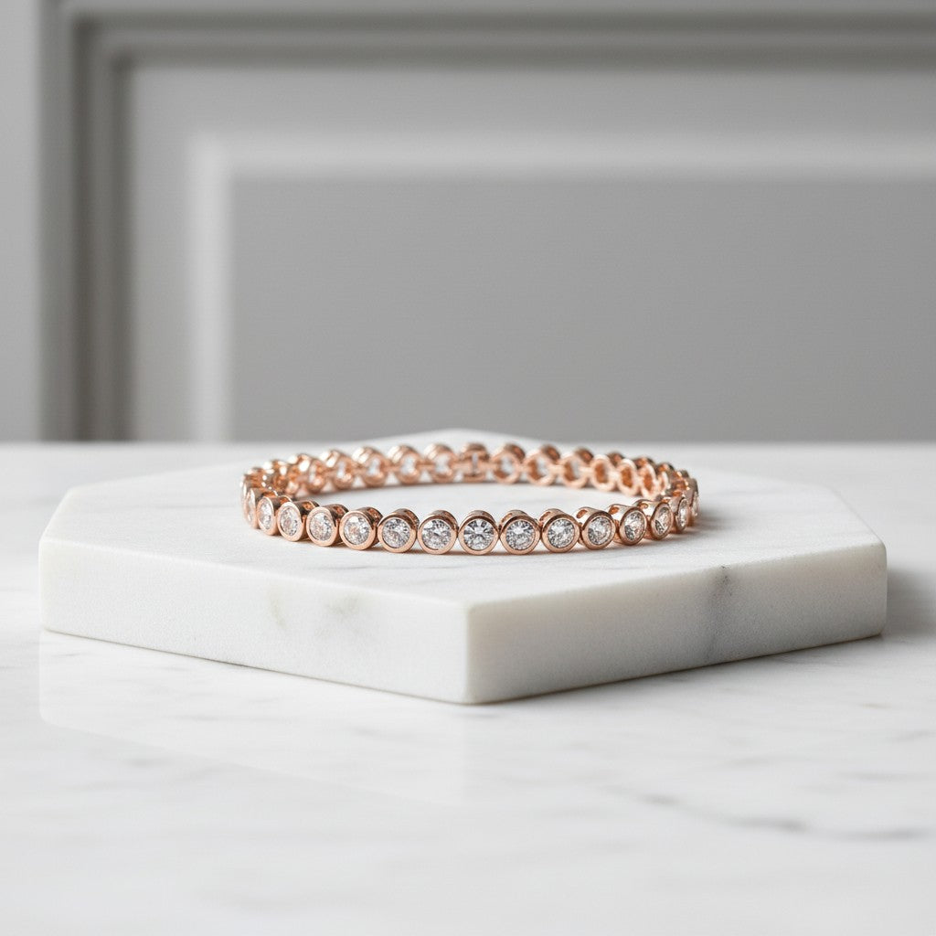 CUBIC ZIRCONIA COLLECTION - SHIMMERING CRYSTAL BRACELET - (CZBRA32) ROSE GOLD