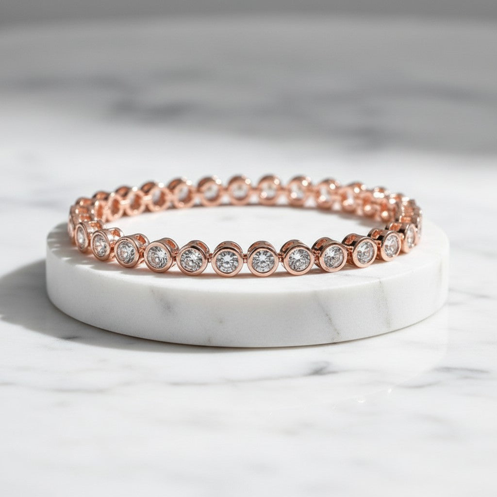 CUBIC ZIRCONIA COLLECTION - SHIMMERING CRYSTAL BRACELET - (CZBRA32) ROSE GOLD
