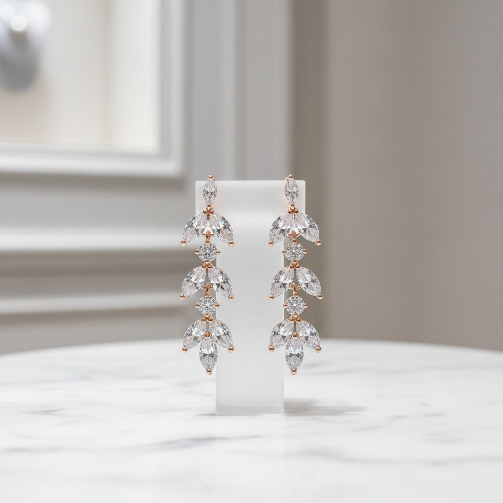 CUBIC ZIRCONIA COLLECTION - DAINTY DROP SPARKLE EARRINGS - CZER452 GOLD