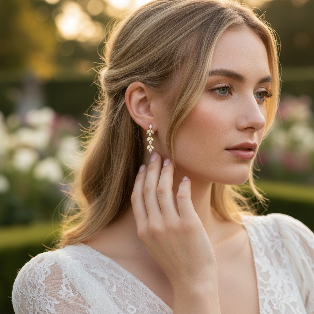 CUBIC ZIRCONIA COLLECTION - DAINTY DROP SPARKLE EARRINGS - CZER452 GOLD