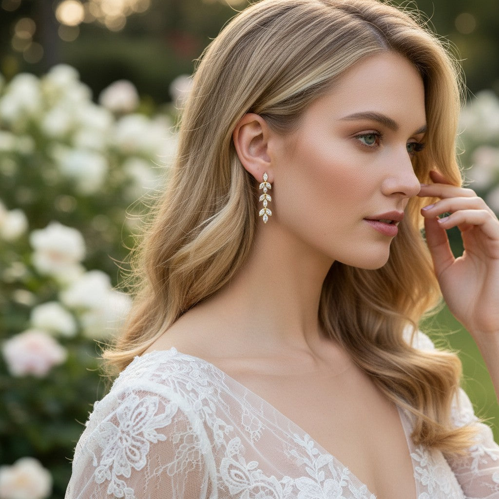 CUBIC ZIRCONIA COLLECTION - DAINTY DROP SPARKLE EARRINGS - CZER452 GOLD