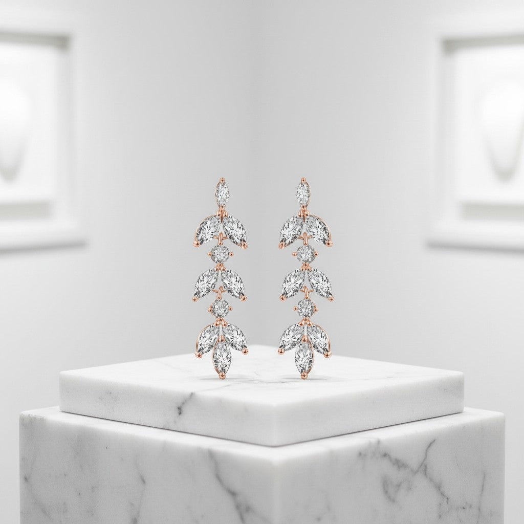 CUBIC ZIRCONIA COLLECTION - DAINTY DROP SPARKLE EARRINGS - CZER452 ROSE GOLD