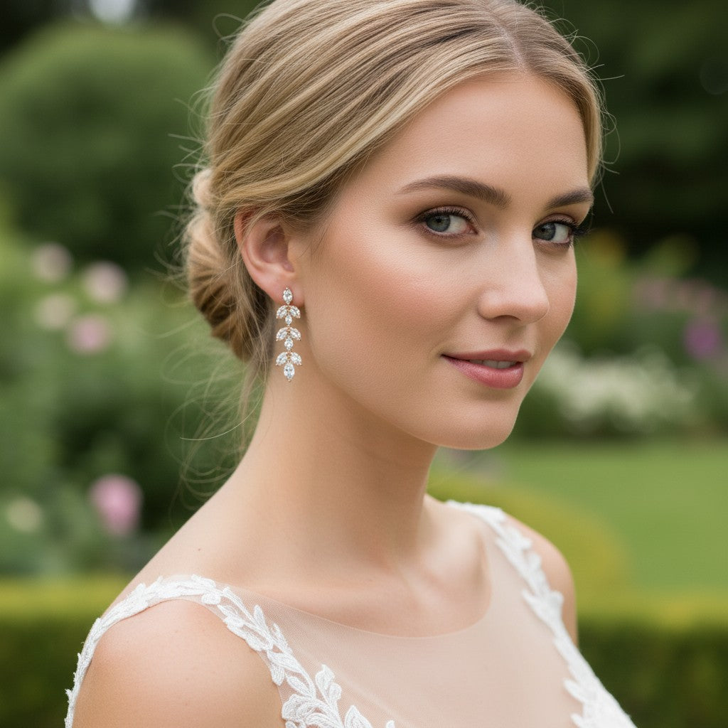 CUBIC ZIRCONIA COLLECTION - DAINTY DROP SPARKLE EARRINGS - CZER452 ROSE GOLD