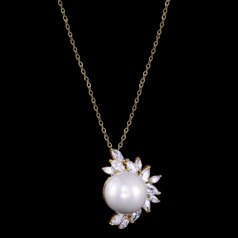 CUBIC ZIRCONIA COLLECTION - DAZZLING PEARL PENDANT - CZNK73 (18K GOLD)