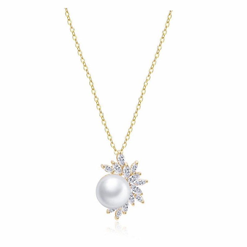 CUBIC ZIRCONIA COLLECTION - DAZZLING PEARL PENDANT - CZNK73 (18K GOLD)