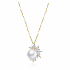 CUBIC ZIRCONIA COLLECTION - DAZZLING PEARL PENDANT - CZNK73 (18K GOLD)