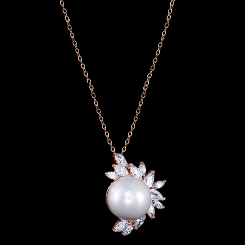 CUBIC ZIRCONIA COLLECTION - DAZZLING PEARL PENDANT - CZNK73 ROSE GOLD