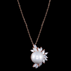 CUBIC ZIRCONIA COLLECTION - DAZZLING PEARL PENDANT - CZNK73 ROSE GOLD