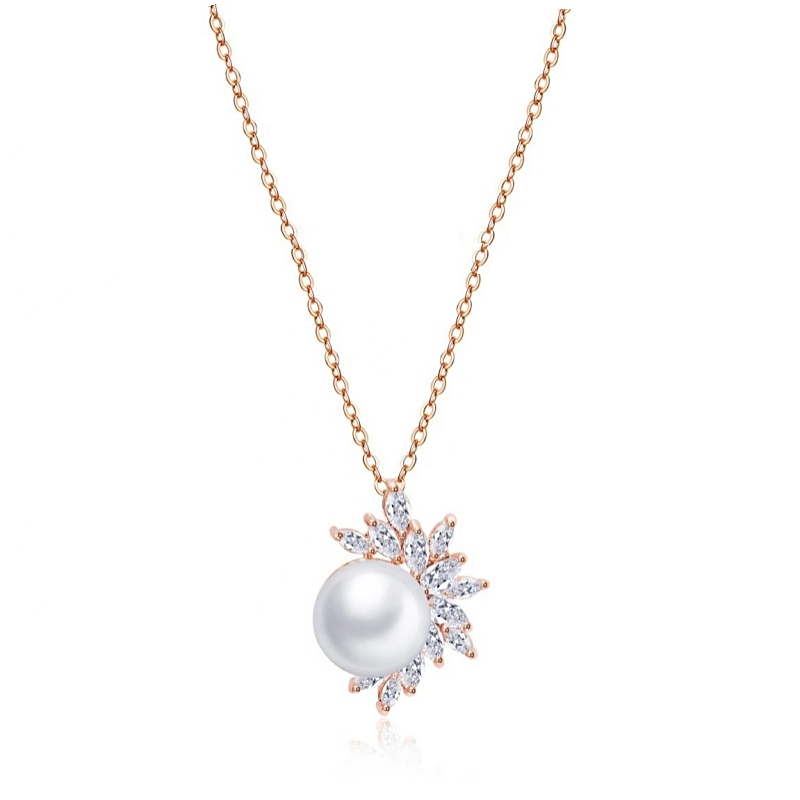 CUBIC ZIRCONIA COLLECTION - DAZZLING PEARL PENDANT - CZNK73 ROSE GOLD
