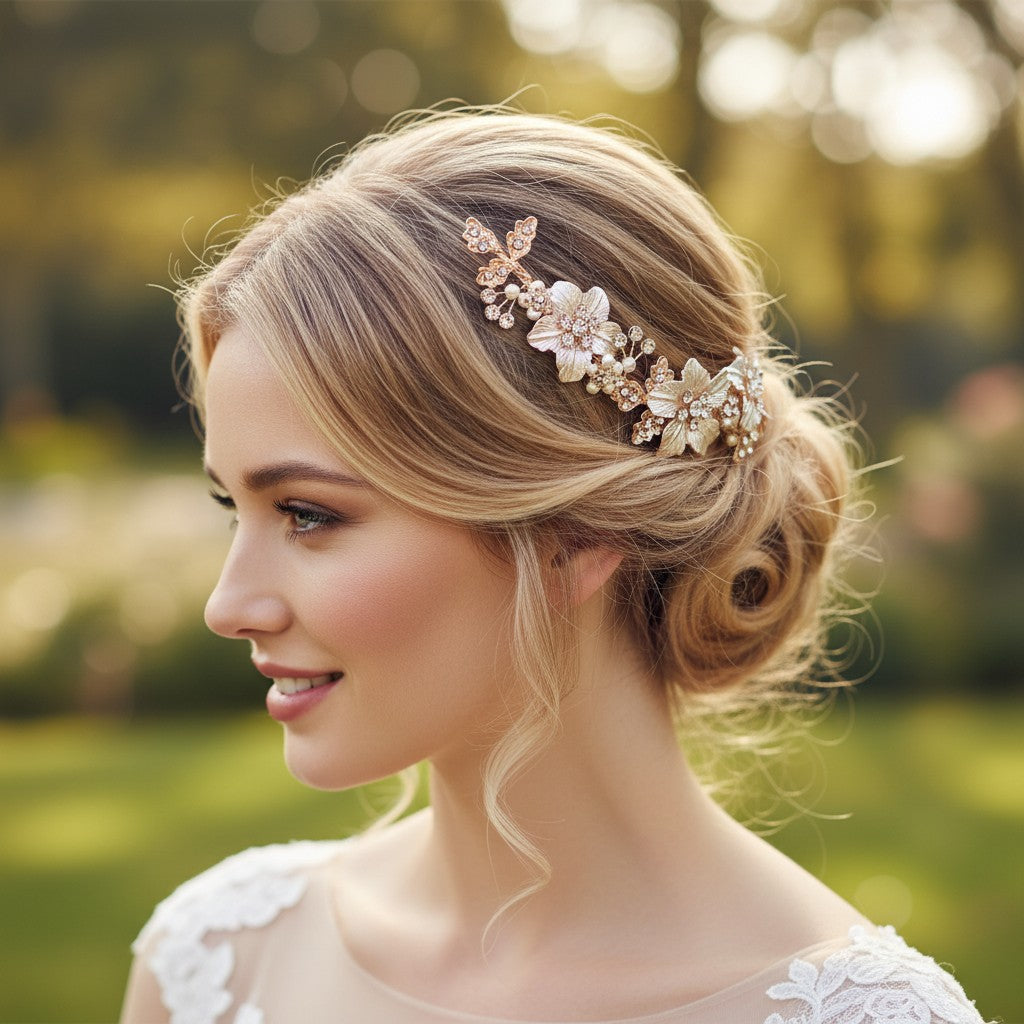 ATHENA COLLECTION - FLORAL ROMANCE EXQUISITE HAIR VINE - (HP153) ROSE GOLD