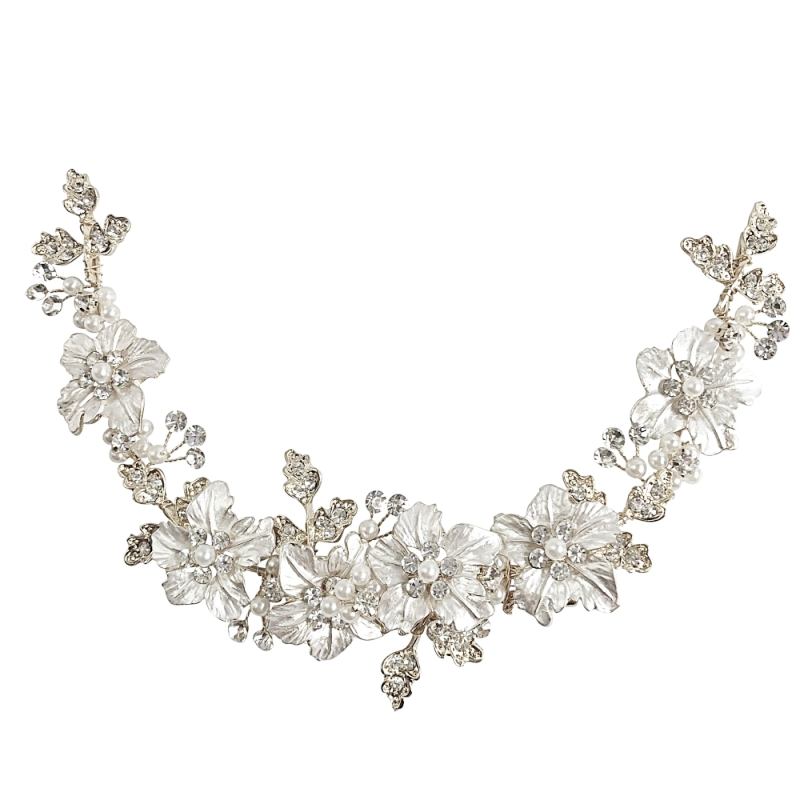 ATHENA COLLECTION - FLORAL ROMANCE EXQUISITE HAIR VINE - (HP153) SILVER
