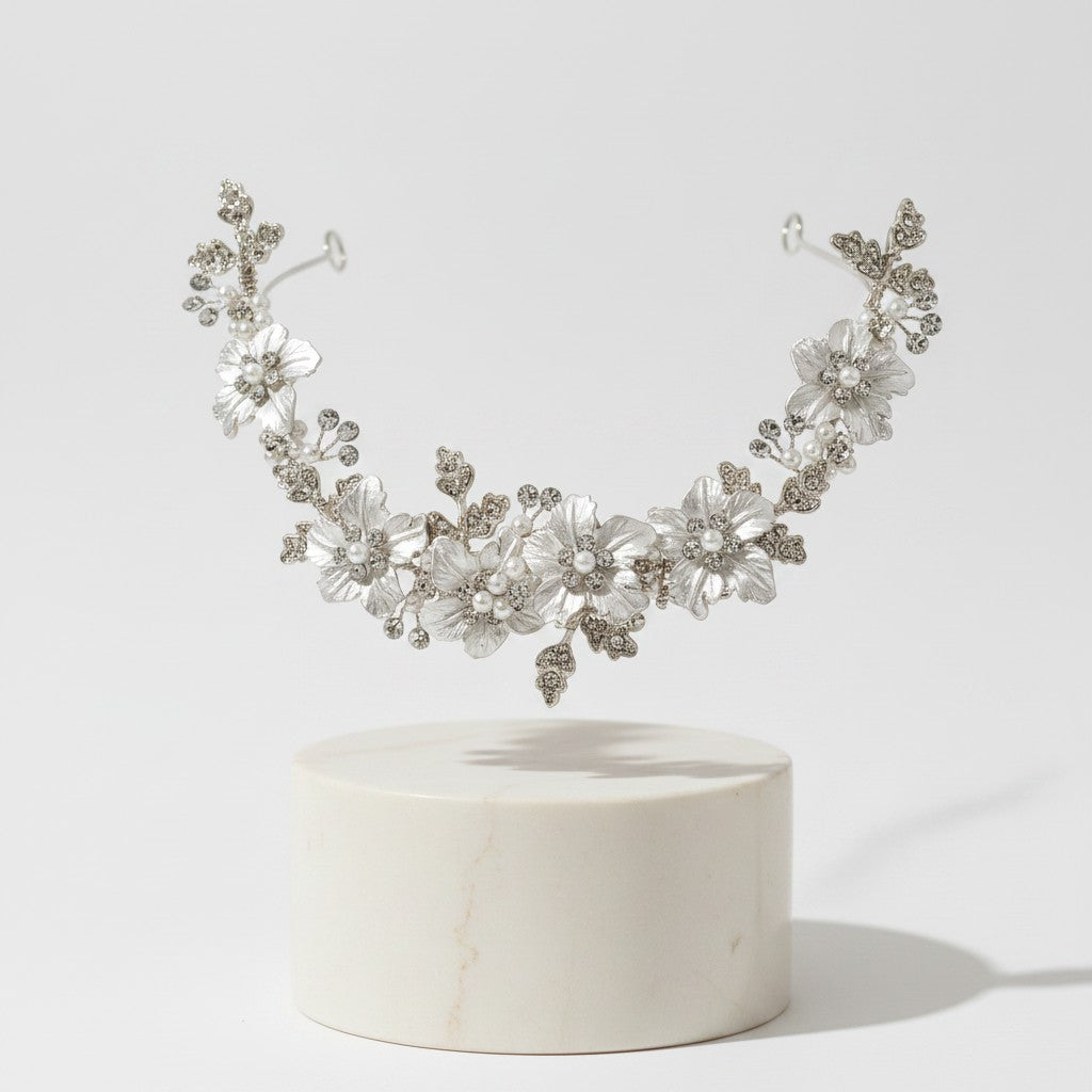 ATHENA COLLECTION - FLORAL ROMANCE EXQUISITE HAIR VINE - (HP153) SILVER