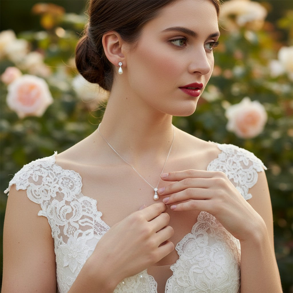 CUBIC ZIRCONIA COLLECTION - TIMELESS ELEGANCE NECKLACE SET- (CZNK74AA) CHAMPAGNE GOLD