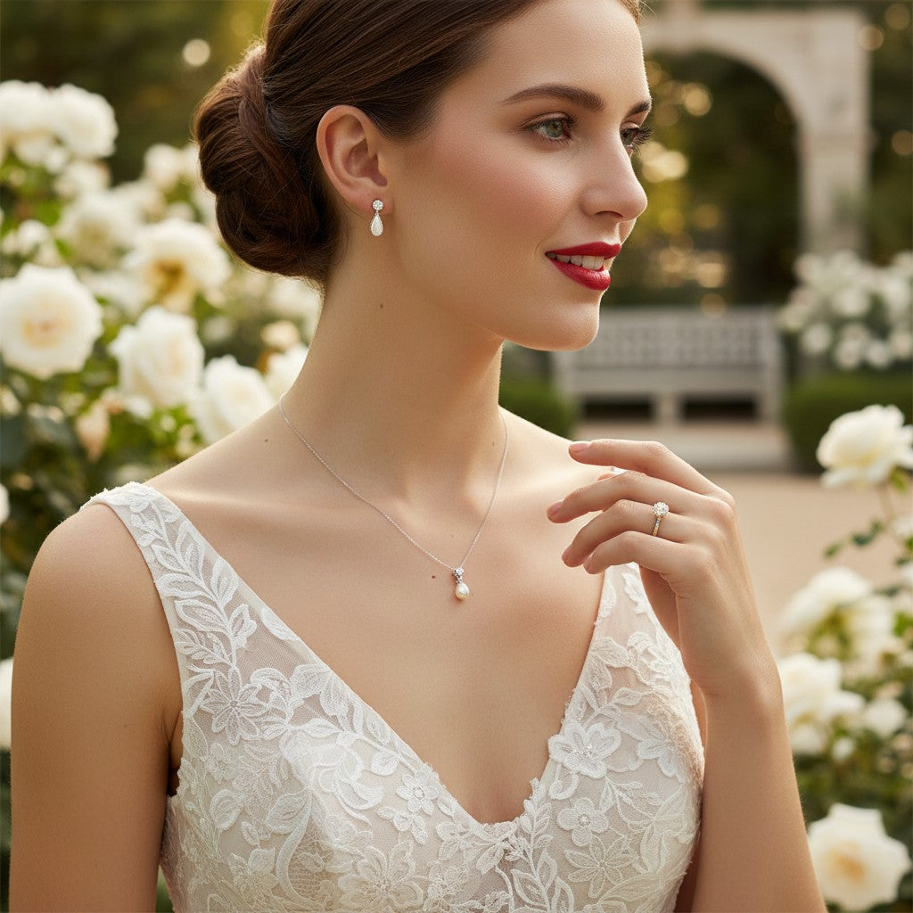 CUBIC ZIRCONIA COLLECTION - TIMELESS ELEGANCE NECKLACE SET- (CZNK74AA) CHAMPAGNE GOLD