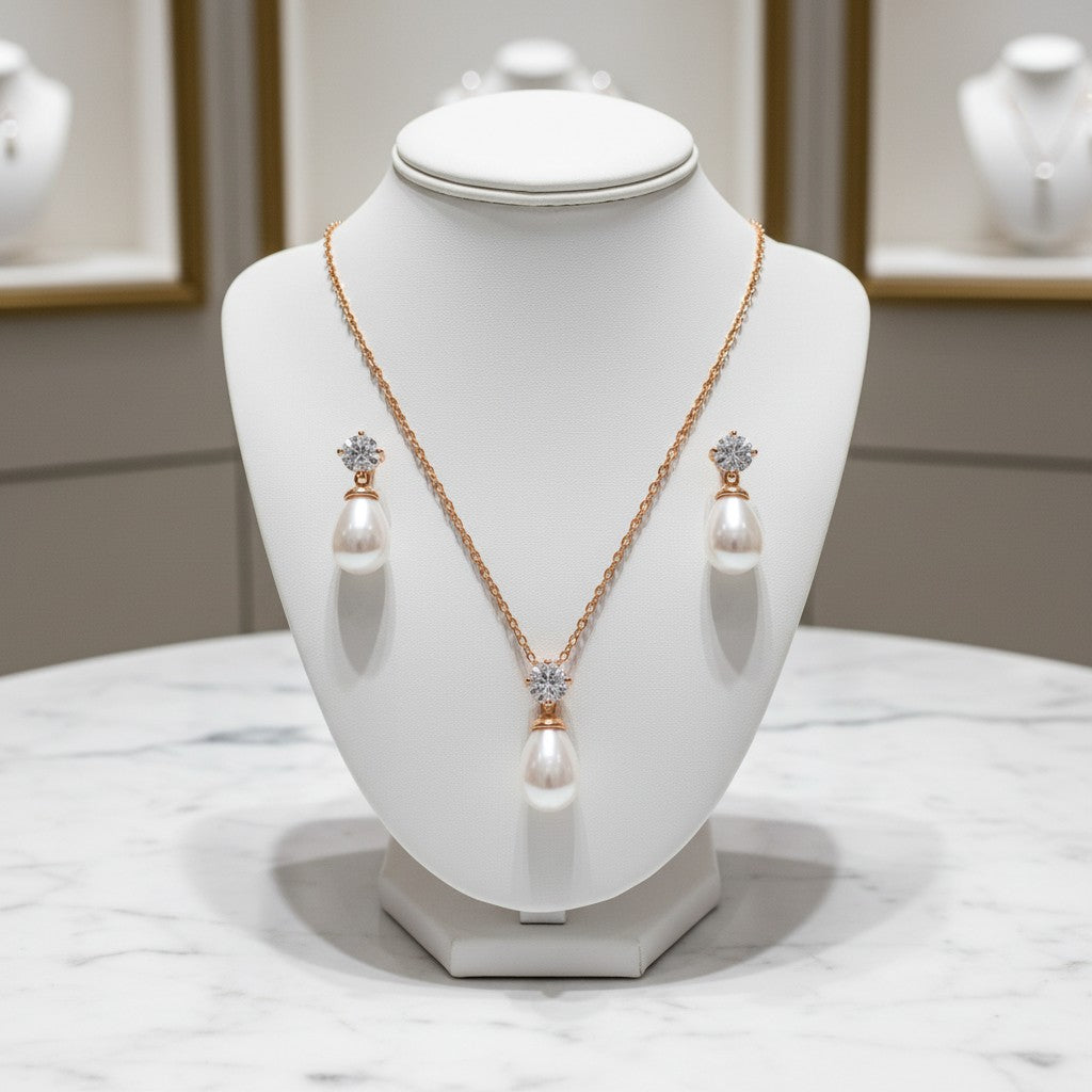 CUBIC ZIRCONIA COLLECTION - TIMELESS ELEGANCE NECKLACE SET- (CZNK74AA) CHAMPAGNE GOLD