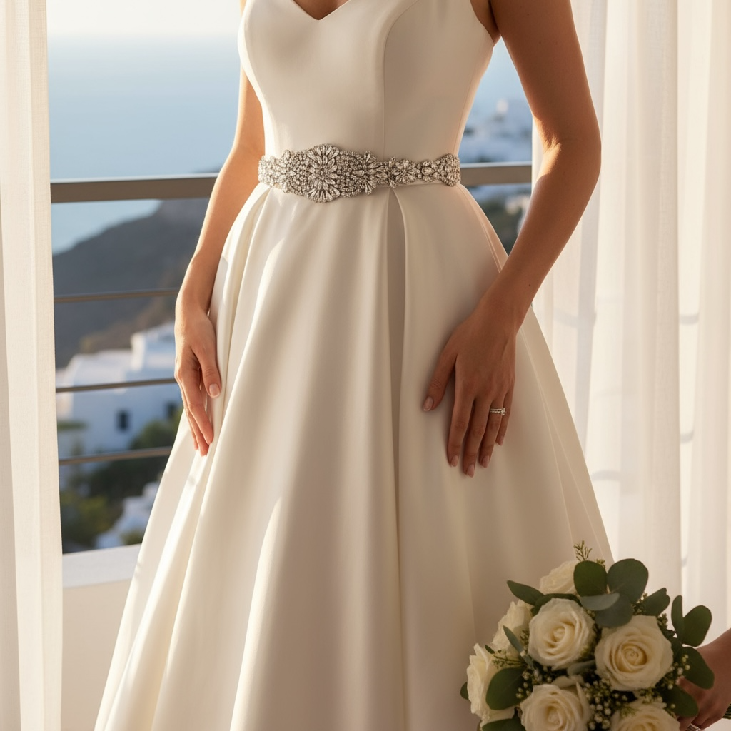 ATHENA COLLECTION - EXQUISITE CRYSTALLURE BRIDAL BELT -IVORY RIBBON (BELT 24)