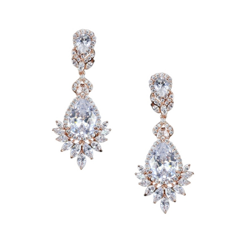 CUBIC ZIRCONIA COLLECTION - STATEMENT CHANDELIER EARRINGS -rose gold (CZER399)