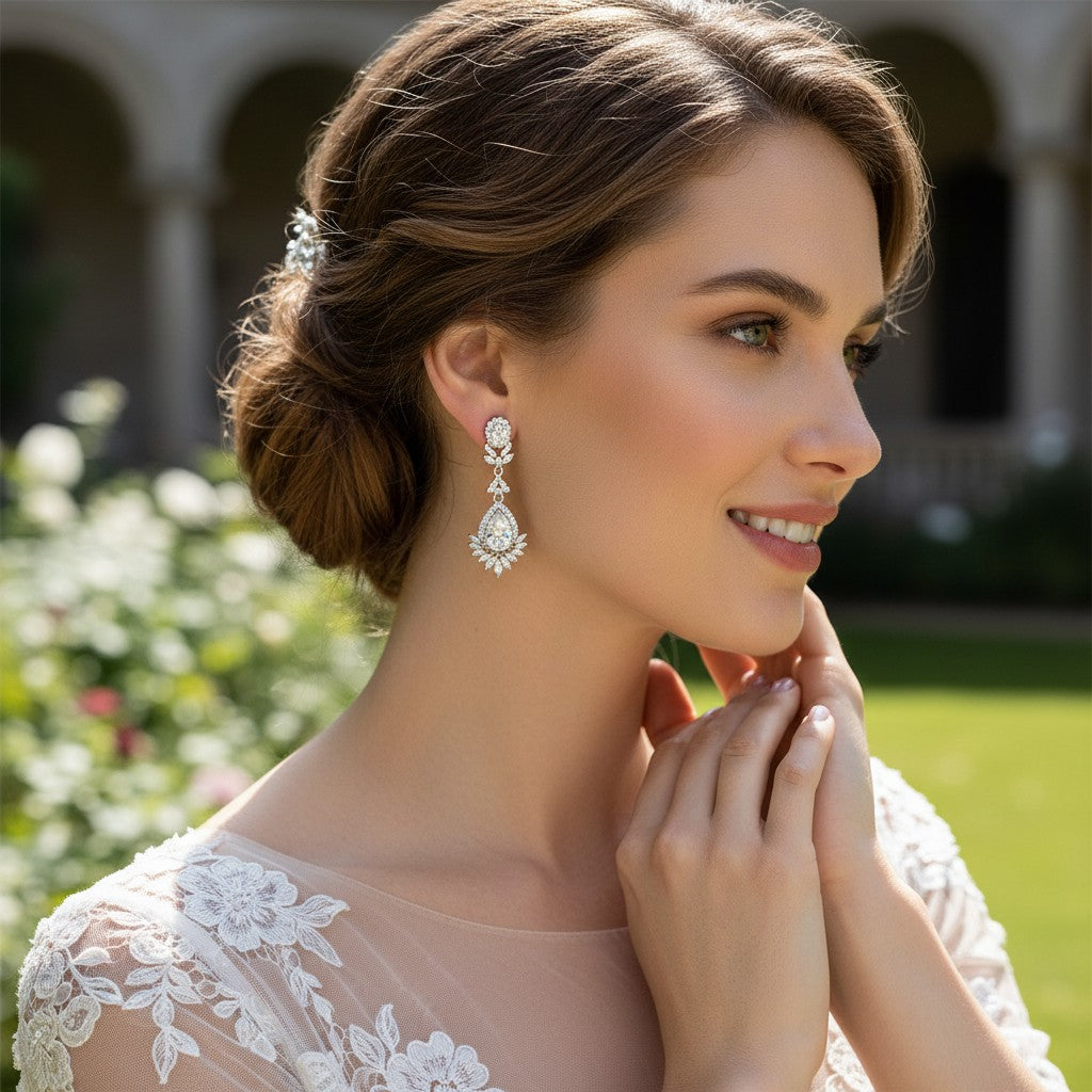 CUBIC ZIRCONIA COLLECTION - STATEMENT CHANDELIER EARRINGS -rose gold (CZER399)