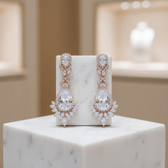 CUBIC ZIRCONIA COLLECTION - STATEMENT CHANDELIER EARRINGS -rose gold (CZER399)