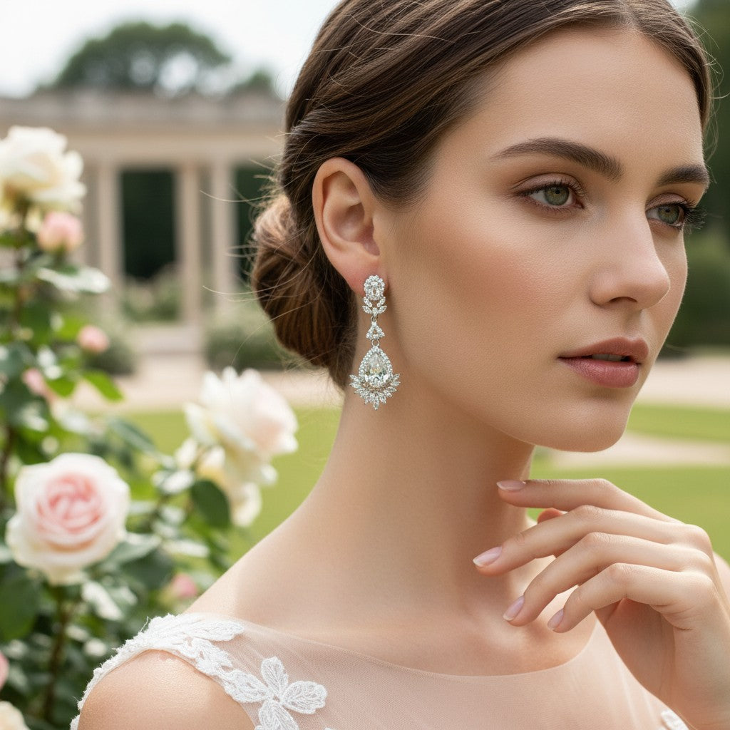 CUBIC ZIRCONIA COLLECTION - STATEMENT CHANDELIER EARRINGS -rose gold (CZER399)