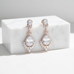 CUBIC ZIRCONIA COLLECTION - STATEMENT CHANDELIER EARRINGS -rose gold (CZER399)