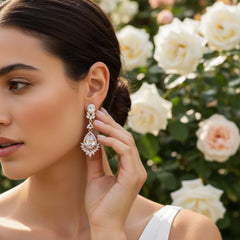 CUBIC ZIRCONIA COLLECTION - STATEMENT CHANDELIER EARRINGS -rose gold (CZER399)