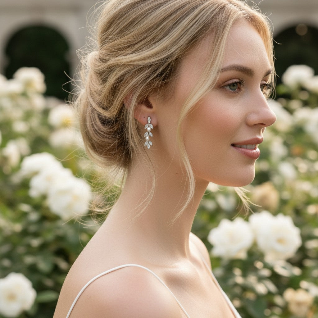 CUBIC ZIRCONIA COLLECTION - DAINTY PEARL SPARKLE EARRINGS - CZER453 SILVER