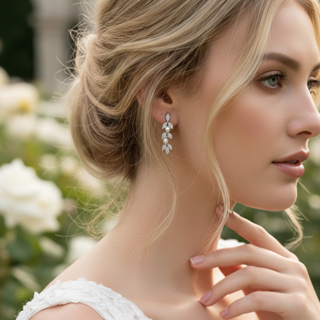 CUBIC ZIRCONIA COLLECTION - DAINTY PEARL SPARKLE EARRINGS - CZER453 SILVER