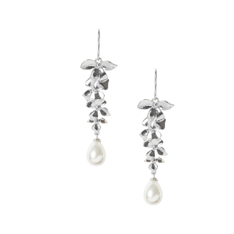 ATHENA COLLECTION - DELICATE ORCHID CHANDELIER EARRINGS - CZER455 SILVER
