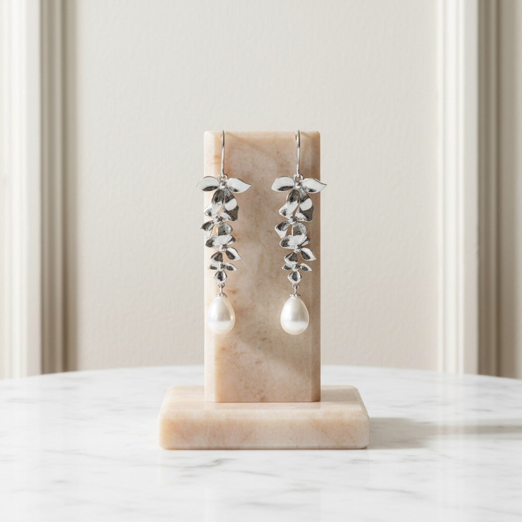 ATHENA COLLECTION - DELICATE ORCHID CHANDELIER EARRINGS - CZER455 SILVER