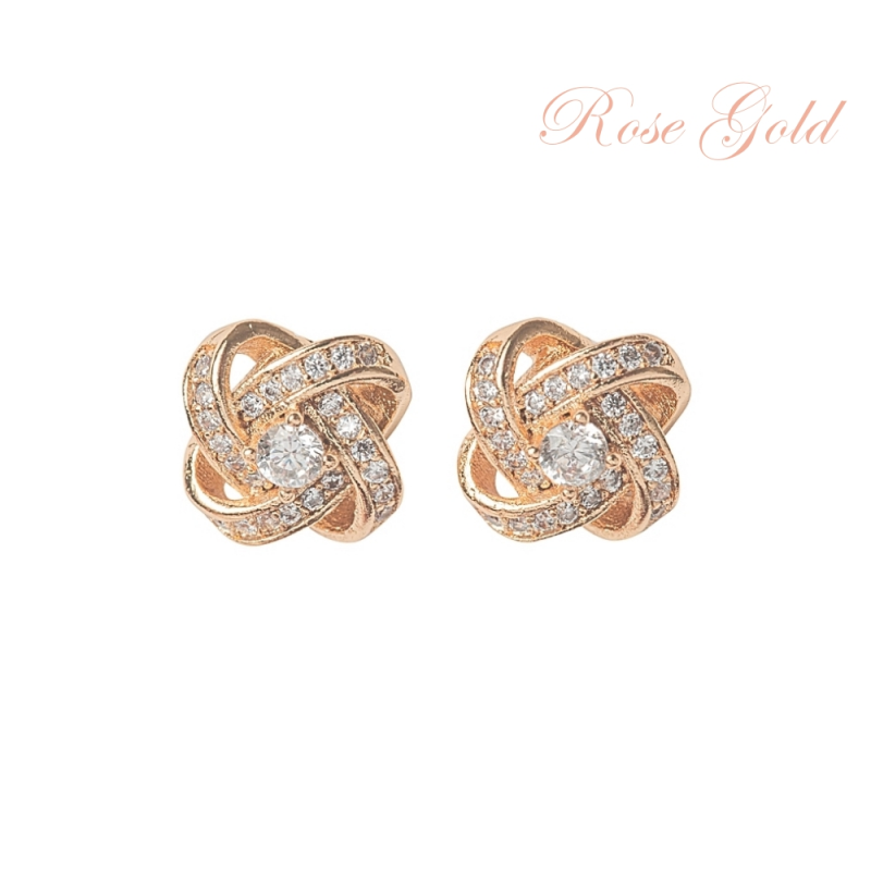 ATHENA COLLECTION - CRYSTAL KNOT BRIDAL EARRINGS - (CZER457) ROSE GOLD