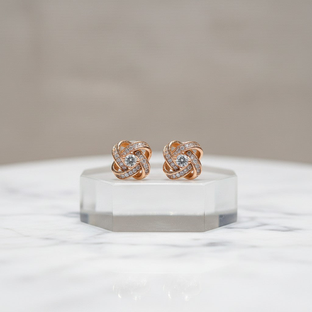 ATHENA COLLECTION - CRYSTAL KNOT BRIDAL EARRINGS - (CZER457) ROSE GOLD