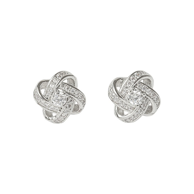 ATHENA COLLECTION - CRYSTAL KNOT BRIDAL EARRINGS - (CZER457) SILVER